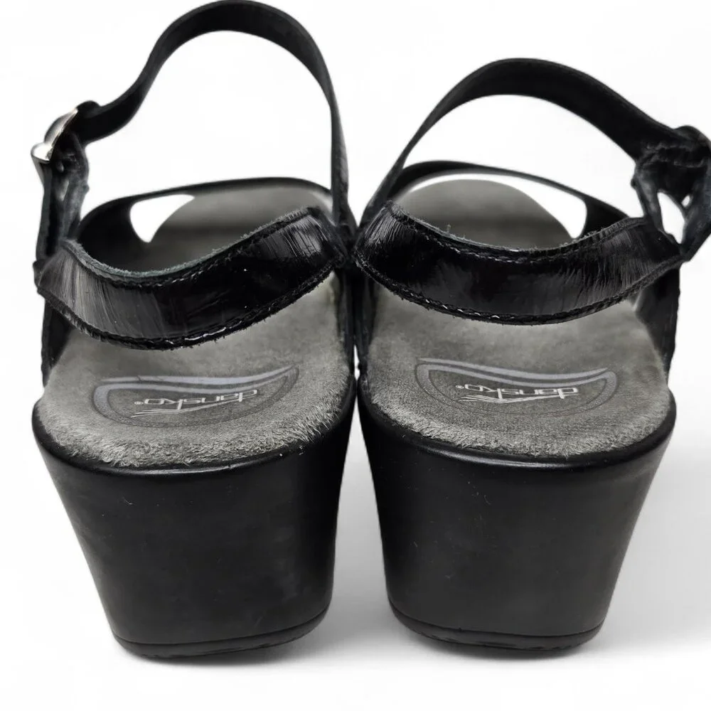 Dansko Sissy Patent Heeled Sandal's Women's Black Cushion Insole Open Toe 8.5/9 - Picture 4 of 9